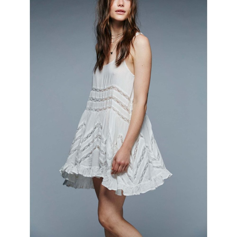 NWT Free People Voile and Lace Trapeze Slip / White Combo